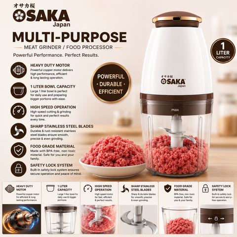 Osaka Japan Multi-Purpose Electric Meat Grinder & Food Processor for Kitchen