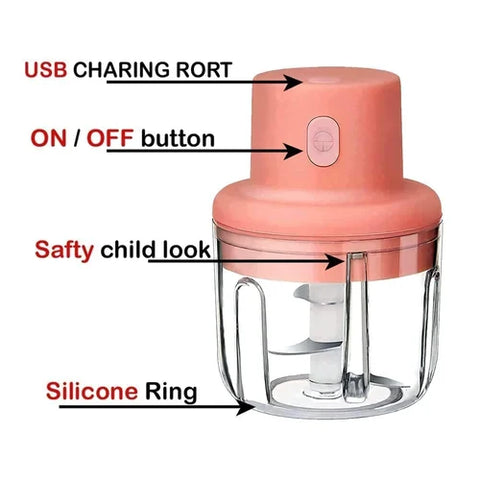 Portable Electric USB Rechargeable Fruit Vegetable Onion Garlic Cutter Mixer Blender Mincer Grinder Food Speedy Chopper Cordless